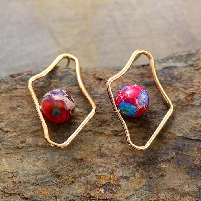 'Midhang' Jasper Irregular Stud Earrings | Allora Jade