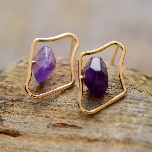 'Midhang' Amethyst Irregular Stud Earrings | Allora Jade