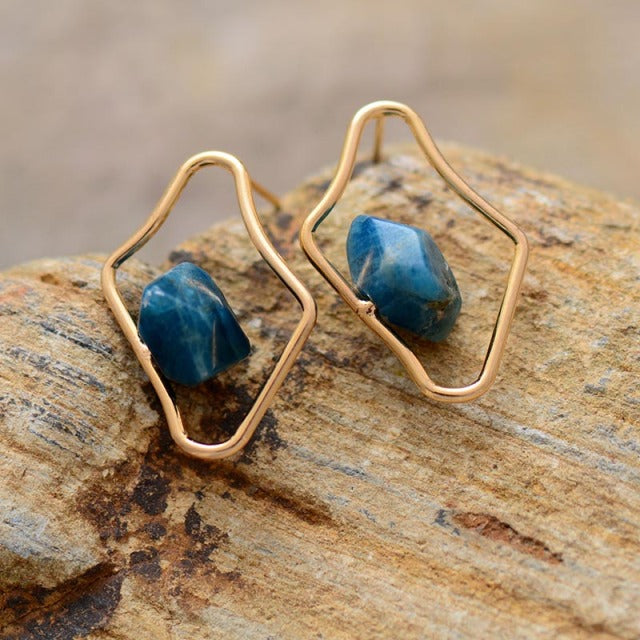 'Midhang' Blue Apatite Irregular Stud Earrings | Allora Jade