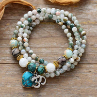 'Nyiwarri' Agate, Jasper Heart & OM Stretchy Bracelet - Womens Bracelets Crystal Bracelet - Allora Jade