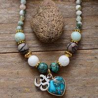 'Nyiwarri' Agate & Jasper Heart, OM Pendant Necklace - Womens Necklaces Crystal Necklace - Allora Jade