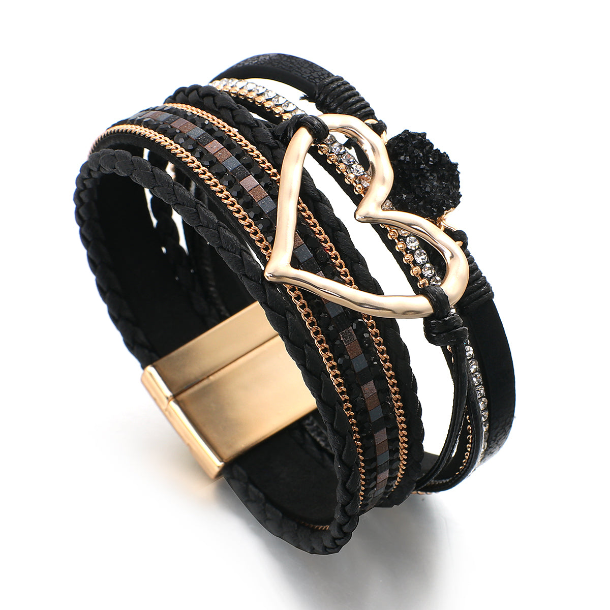 'Dalgu' Heart Charm Cuff Bracelet - black | Allora Jade