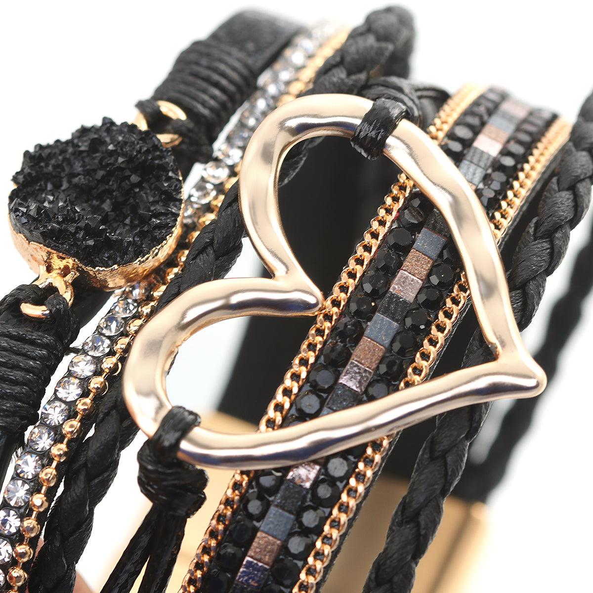 'Dalgu' Heart Charm Cuff Bracelet - black - Womens Bracelets - Allora Jade