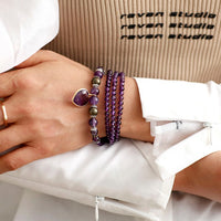 'Nyiwarri' Amethyst Beads and Heart Charm Stretchy Bracelet | Allora Jade