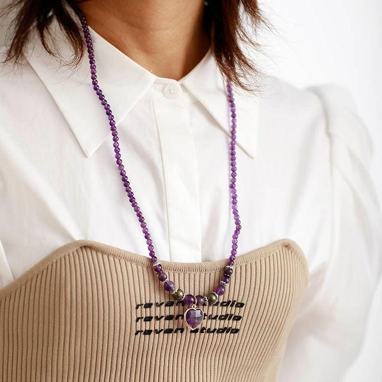 'Nyiwarri' Amethyst Heart Charm Stretchy Bracelet - Womens Bracelets Crystal Bracelet - Allora Jade