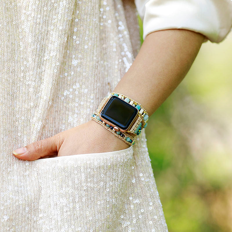 Amazonite Apple Watch Band Wax Cord Wrap | Allora Jade